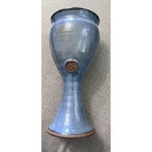 Garry Studio Art Pottery Blue Glazed Chalice Goblet Handmade Cup 7.5 Inches